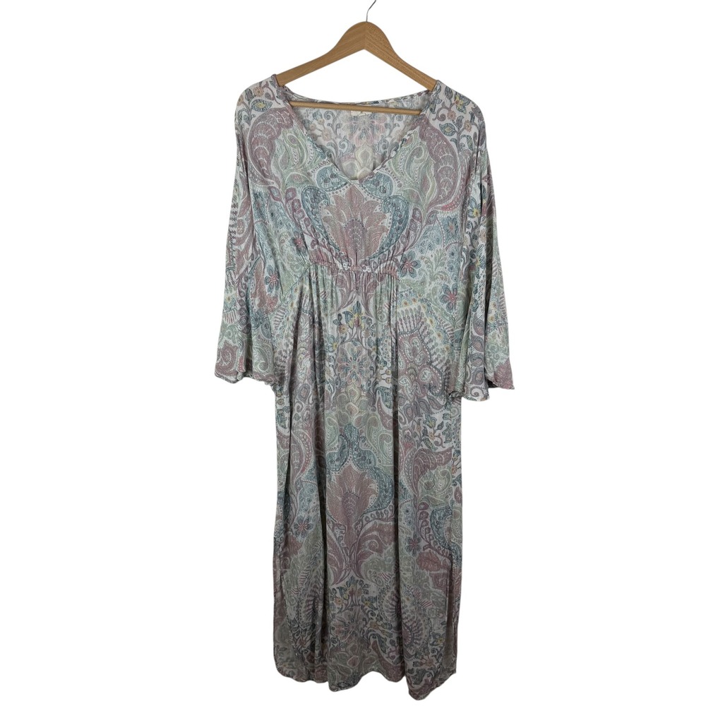 World Market Paisley Rayon‎ Kaftan Maxi Dress Size S/M Kimono Sleeve Boho Soft